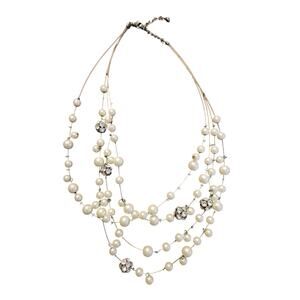 Faux Pearl Multi Strand Necklace Rhinestone Accents Layered Statement